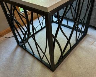 HOOKER FURNITURE Curvy Steel Base Side Table with Travertine Marble Top