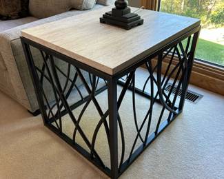 HOOKER FURNITURE Curvy Steel Base Side Table with Travertine Marble Top