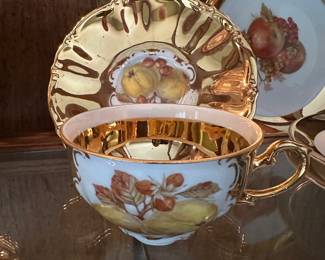 Vintage Porzellanmalerei Parbus Cups and Plates with 24KT Gold Gilt Borders