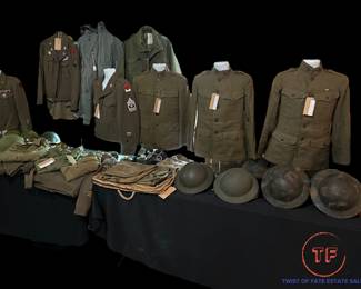 LARGE Collection of WWI and WWII Helmets, Uniforms, etc. 