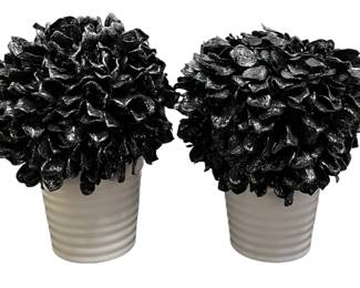 2 White Ceramic Vases with Black Glitter Arrangement