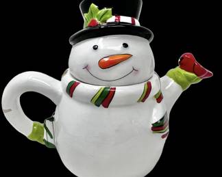 Adorable Hand Painted Snowman Teapot