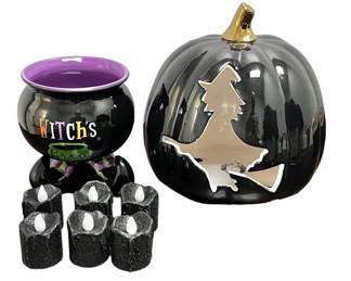 Ceramic Pumpkin with Witch Cut Out