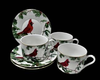 Christmas Cardinal Cups Saucers