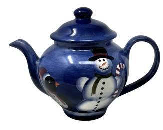 Hand Painted SnowFriends Blue Teapot