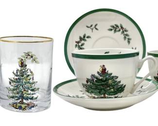Spode Christmas Tree Cups Saucers, Etc