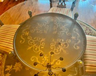 Painted tray through glass top table