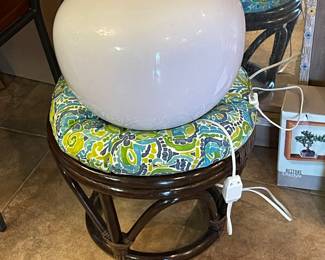cute little rattan foot stool with cushion and modern lamp from Ikea