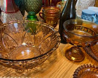 Pink depression glass bowl - footed hobnail green candy dish