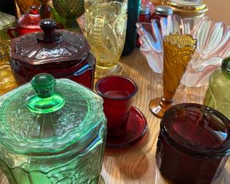 Depression glass biscuit jar - Viking glass pitcher