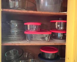 assorted Pyrex storage containers