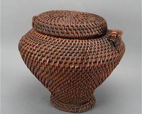 Antique Philippines Ifugao Jar Shaped Woven Rice Storage Container Basket w/Lid
