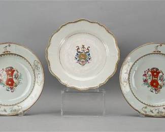 Antique 18thC Chinese Export Porcelain Armorial Plate and Two Bowls
