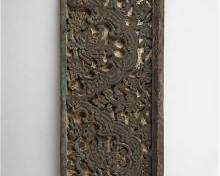 Large Antique 19thC Indonesian Carved Wood Architectural Building Panel
