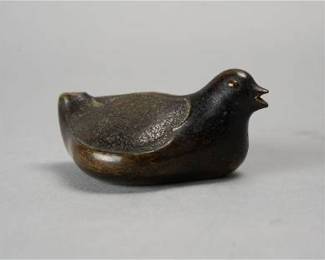 Antique 19thC Japanese Meiji Figural Bronze Bird Suiteki Water Dropper Calligraphy Tool
