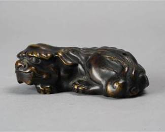 Antique 19thC Japanese Meiji Figural Bronze Fu Dog Suiteki Water Dropper Calligraphy Tool
