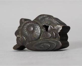 Antique 19thC Japanese Meiji Figural Bronze Flower Pond Suiteki Water Dropper Calligraphy Tool
