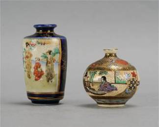Antique 19thC Japanese Meiji Miniature Satsuma Cabinet Vase PAIR
