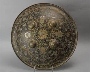 Antique 19thC Silvered Brass and Steel Shield- A Fine Mughal Dhal from India
