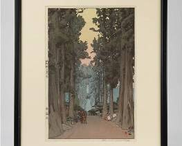 Framed Japanese Woodblock Print by Hiroshi Yoshida titled Cryptomeria Avenue
