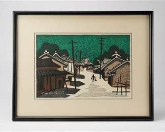Framed Japanese Woodblock Print Kiyoshi Saito titled Winter In Aizu 1940
