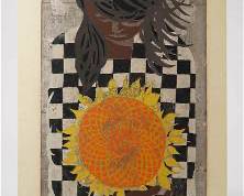 1957 Signed Japanese Woodblock Print Tadashi Nakayama GIRL WITH SUNFLOWER
