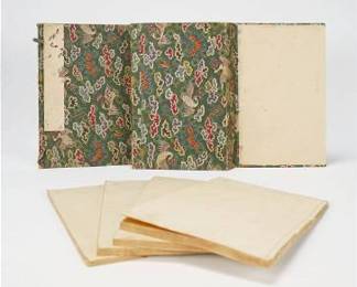 Antique Japanese Woodcut Print Book 4 Volumes Poems
