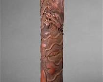 Large Antique 19thC Japanese Carved Bamboo Post 25" Tall Dragon Vase
