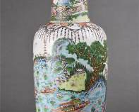 Antique 19thC Chinese Export Famille Rose Porcelain Baluster Floor Vase
