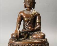 Old Nepalese Gilt Decorated Copper Bhaisajyaguru Buddha Statue Seated Figurine
