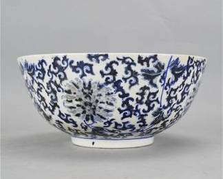 Good Vintage Chinese Blue and White Painted Enamel Large Bowl
