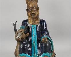 Antique Chinese Ming Dynasty Turquoise Glazed Pottery Figure of Immortal on Deer
