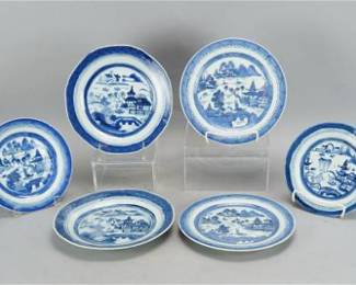 Six Assorted 20thC Chinese Export Canton Blue and White Plates
