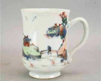 Antique 18thC Chinese Export Qing Beer Mug Porcelain Tankard Footed Cup
