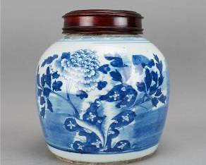 Antique 19thC Chinese Blue & White Canton Porcelain Ginger Jar
