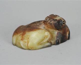 Antique Chinese Carved Multi-Colored Celadon Green & Russet Jade Belt Buckle
