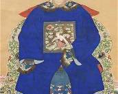 Antique Chinese Qing Ancestor Portrait of a Civil Official Hanging Scroll
