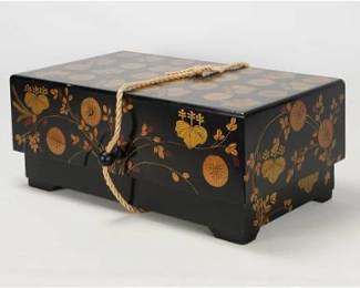 Japanese Black Lacquer and Gilt Gold Wood Letter Strong Storage Box
