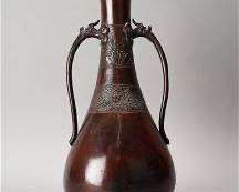 Antique Asian Bronze Two-Handle Flower Vase w/Dragons
