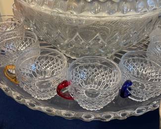 Punch bowl, underplate, cups
