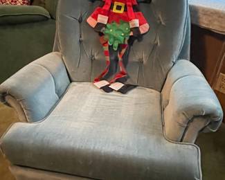 Blue velvet club chair