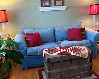 Sofa w/denim slip cover