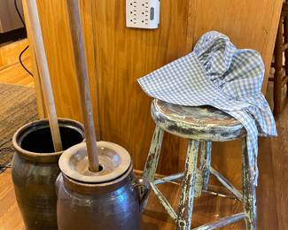 Churns & milking stool