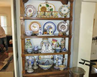 Collection of Faience-Style Pottery, Platters, Dishes, Cups, etc.