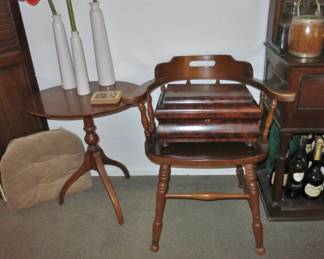 Vintage Pine Candle Stand; Vintage Mahogany Jewel Box