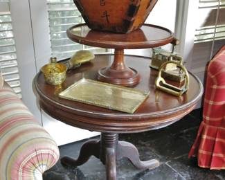 Vintage Mahogany Pedestal Table with a Mahogany Lazy Susan on top.  A Chinese Wooden Planter