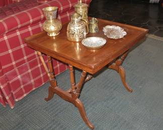 Vintage Side Table w/ Repousse Brass Pitchers / Vase 