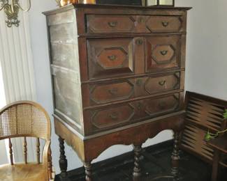 Antique Jacobean-Style Chest on Stand, Oak & Mahogany