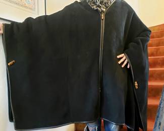 Vintage Gucci Suede Cape/Pashmina w/ Faux Fur Lining.