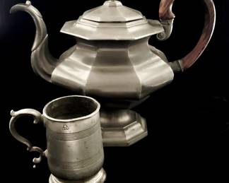 Antique English Pewter Coffee Pot & Mug (many more vintage Pewter pieces)